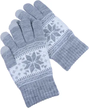 1Pair Knitted Winter Warm Gloves with Touch Screen Function Full Finger Design for Cold Weather Snowflake Pattern Comfortable Wool Gloves for Men and Women