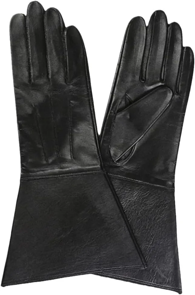 35Cm Mens Leather Touch Screen Double Cuff Unlined Gloves Genuine Leather Tight Long Driving Riding Moto Gloves