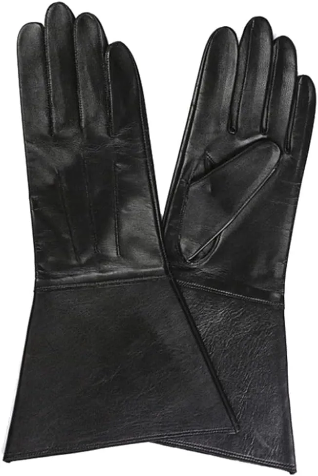 35Cm Mens Leather Touch Screen Double Cuff Unlined Gloves Genuine Leather Tight Long Driving Riding Moto Gloves
