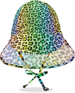Aslsiy Baby Girls Sun Hat Leopard Spotted Fur Toddler Summer Beach Hat Wide Brim Bucket Hat 2-4T
