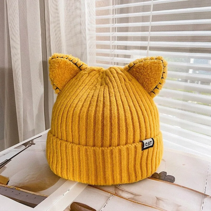 Cute Cat Ears Slouchy Knitted Winter Beanie Hats