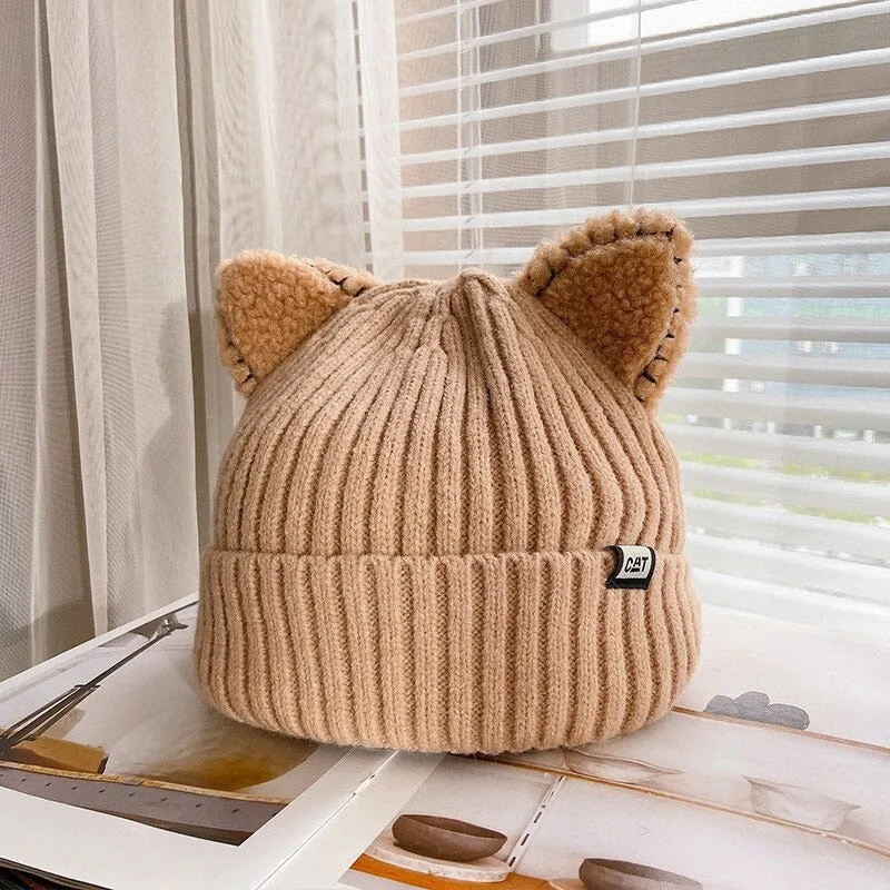 Cute Cat Ears Slouchy Knitted Winter Beanie Hats