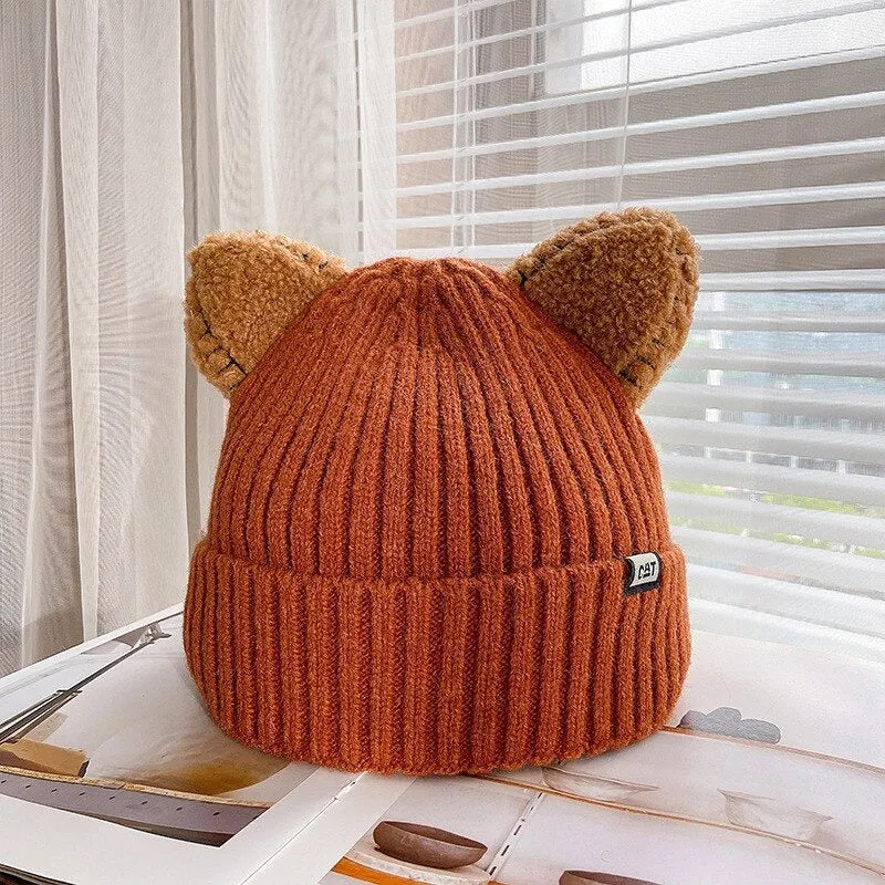 Cute Cat Ears Slouchy Knitted Winter Beanie Hats