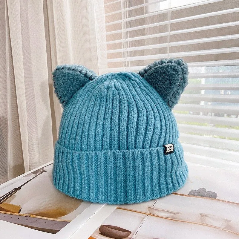 Cute Cat Ears Slouchy Knitted Winter Beanie Hats