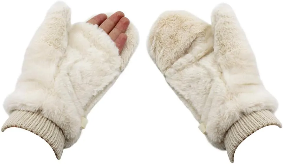 Eilova Unisex Winter Fluffy Gloves Mittens Windproof Fleece Plush Gloves with Warm Mitten Cover for Women Girls Boys