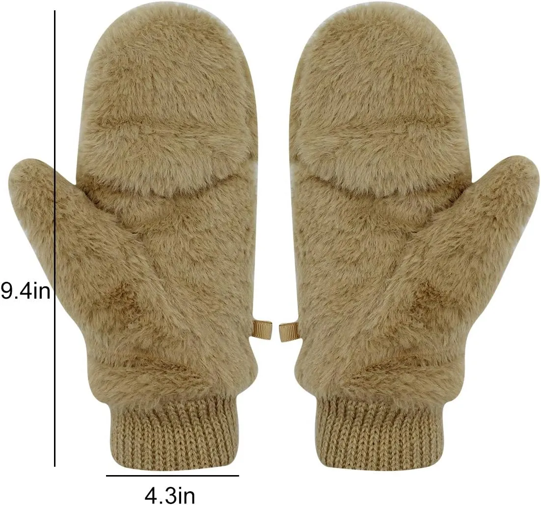 Eilova Unisex Winter Fluffy Gloves Mittens Windproof Fleece Plush Gloves with Warm Mitten Cover for Women Girls Boys