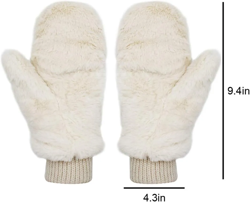 Eilova Unisex Winter Fluffy Gloves Mittens Windproof Fleece Plush Gloves with Warm Mitten Cover for Women Girls Boys