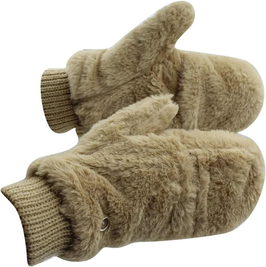Eilova Unisex Winter Fluffy Gloves Mittens Windproof Fleece Plush Gloves with Warm Mitten Cover for Women Girls Boys