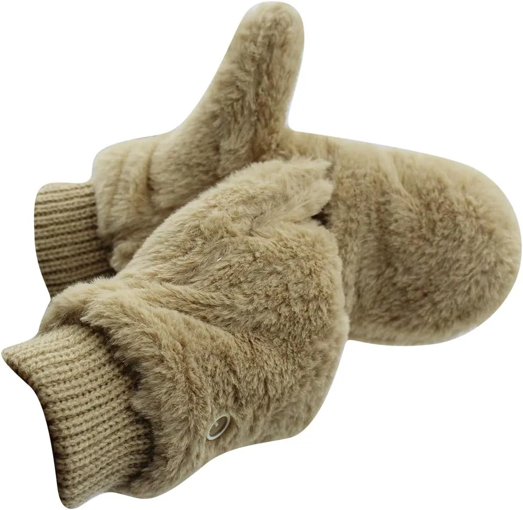 Eilova Unisex Winter Fluffy Gloves Mittens Windproof Fleece Plush Gloves with Warm Mitten Cover for Women Girls Boys