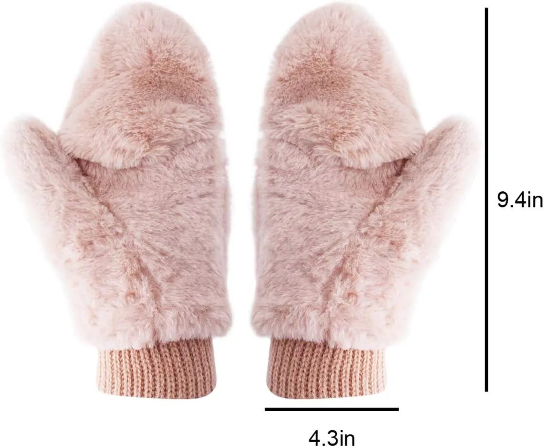 Eilova Unisex Winter Fluffy Gloves Mittens Windproof Fleece Plush Gloves with Warm Mitten Cover for Women Girls Boys