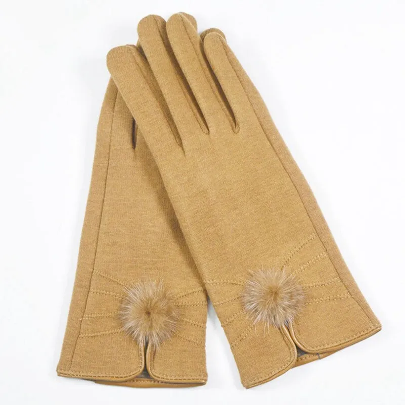 Fitted Touchscreen Winter Gloves with Pom Poms