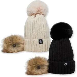 Funky Junque Toddler Winter Hat with Detachable Pom Poms, Warm Knitted Beanie Cap, Stretchy Fit for Girls and Boys Ages 1-6