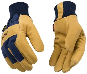 Heatkeep 1926KW-XL Gloves, Men's, XL, Angled Wing Thumb, Easy-On, Elastic Knit Wrist Cuff, Blue/Golden :PR: QUANTITY: 1