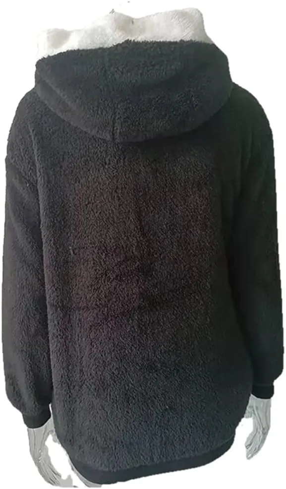 Janepam Women Coat Jacket Hooded Solid/Color Block Flannel Fleece Lined Plus Size Pocket Loose Zipper Warm Outerwear