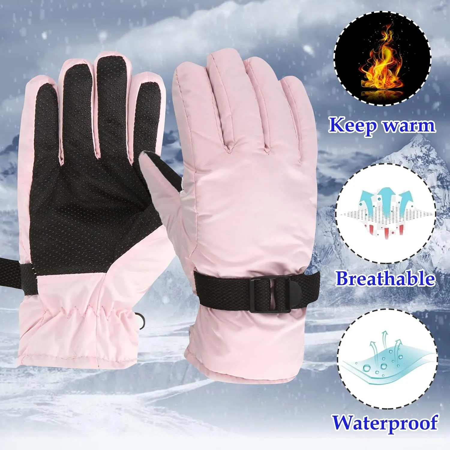 Kids Toddler Winter Warm ski Gloves Waterproof Snow Mittens Thermal Windproof Snowboard Gloves for Outddor Activities