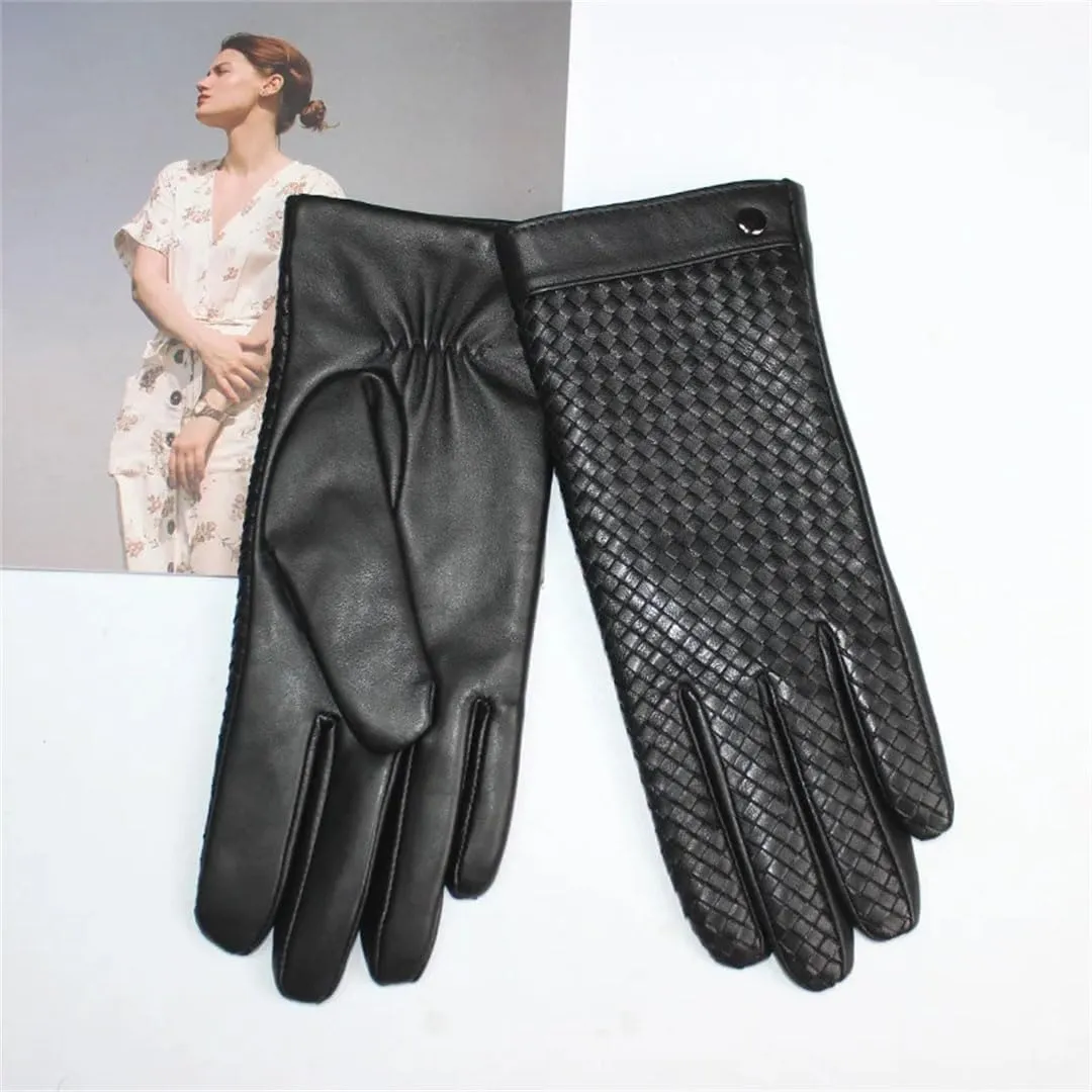 Men's Sheepskin Gloves Touch Screen Leather Sheepskin Woven Warm Wool Knitted Lining Driving Gloves Yellow Brown 6.5