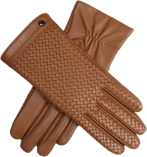 Men's Sheepskin Gloves Touch Screen Leather Sheepskin Woven Warm Wool Knitted Lining Driving Gloves Yellow Brown 6.5