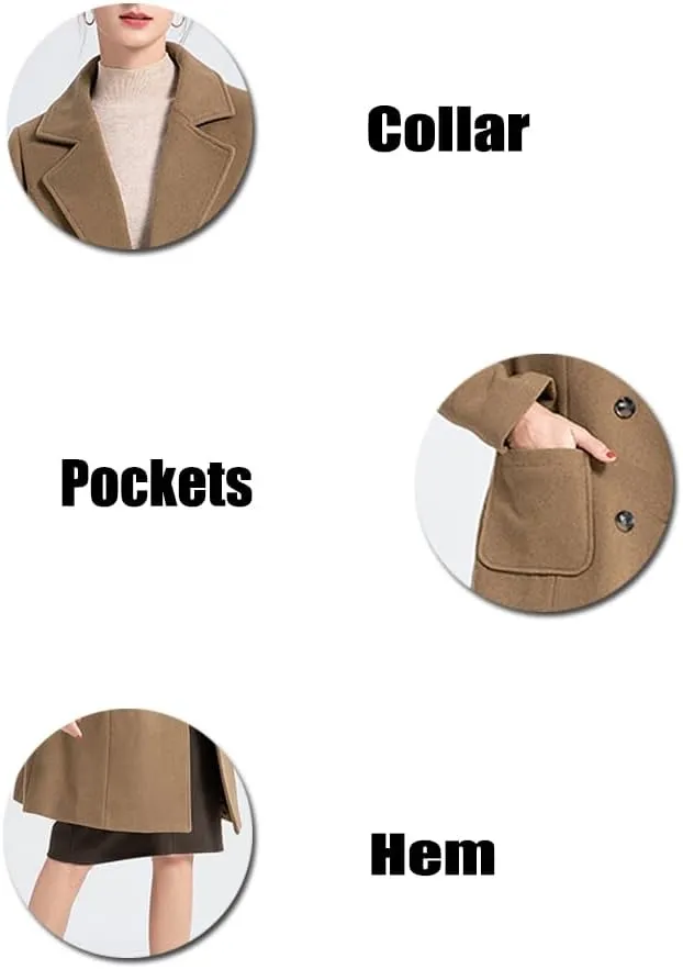 Minibee Women's Trench Coats Winter Wool Peacoat Warm Double Breasted Pea Coat Lapel Jacket Outwear