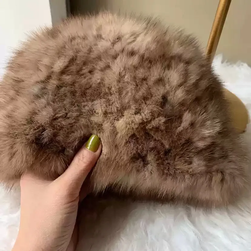Mink fur hat sable fur elastic hat Baotou hat earmuffs woven fur double-sided real fur simple hat winter