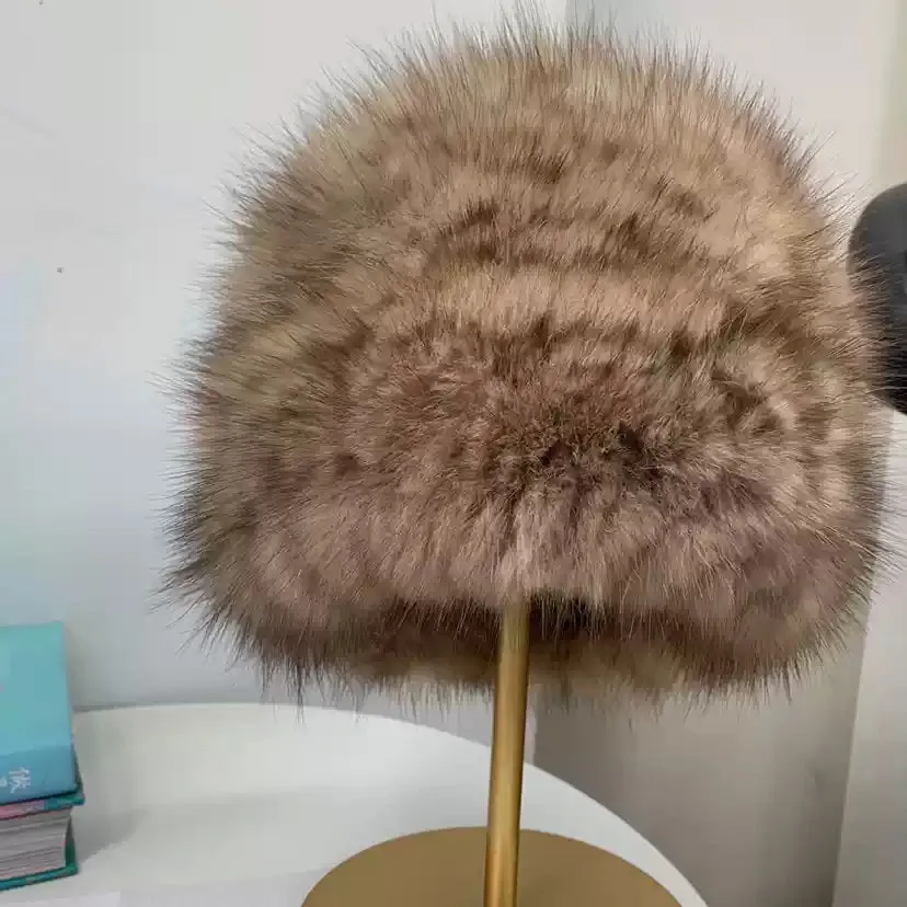 Mink fur hat sable fur elastic hat Baotou hat earmuffs woven fur double-sided real fur simple hat winter
