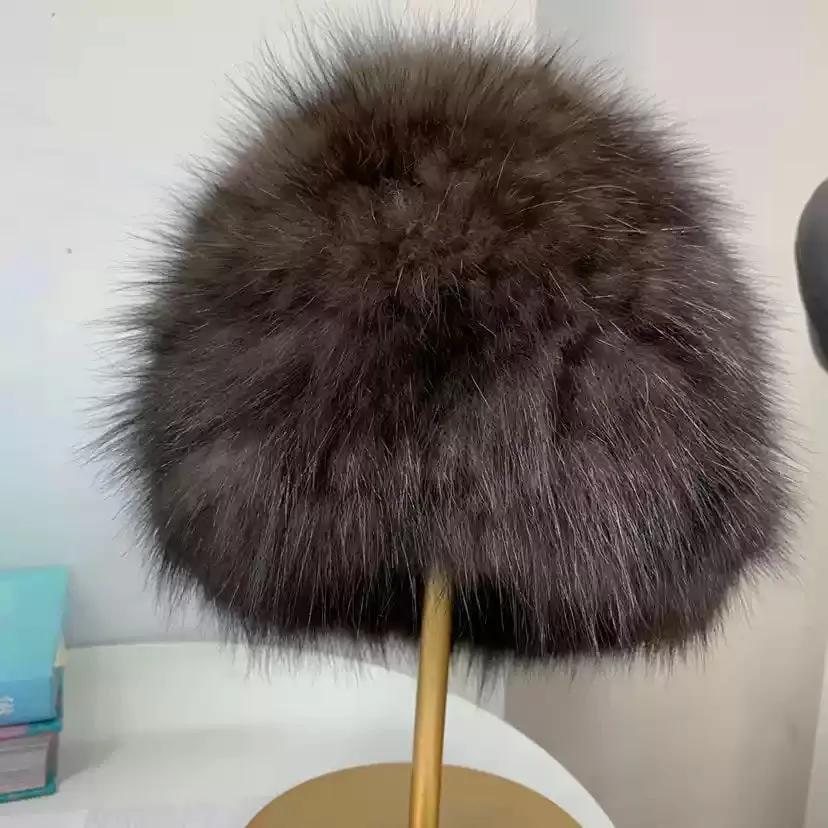 Mink fur hat sable fur elastic hat Baotou hat earmuffs woven fur double-sided real fur simple hat winter