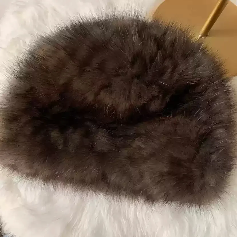Mink fur hat sable fur elastic hat Baotou hat earmuffs woven fur double-sided real fur simple hat winter