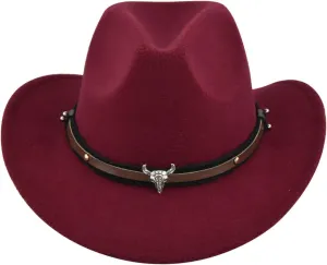 Unisex Western Cowboy Hat Faux Fur Felt Cowgirl Hats American Fedora Hats Outdoor Wide Brim Rodeo Jazz Hat