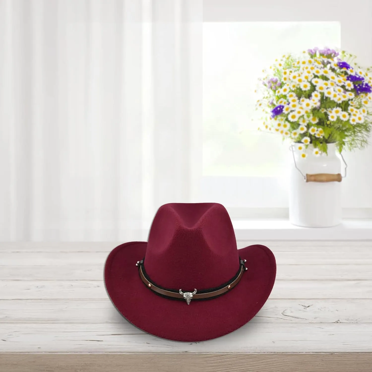 Unisex Western Cowboy Hat Faux Fur Felt Cowgirl Hats American Fedora Hats Outdoor Wide Brim Rodeo Jazz Hat