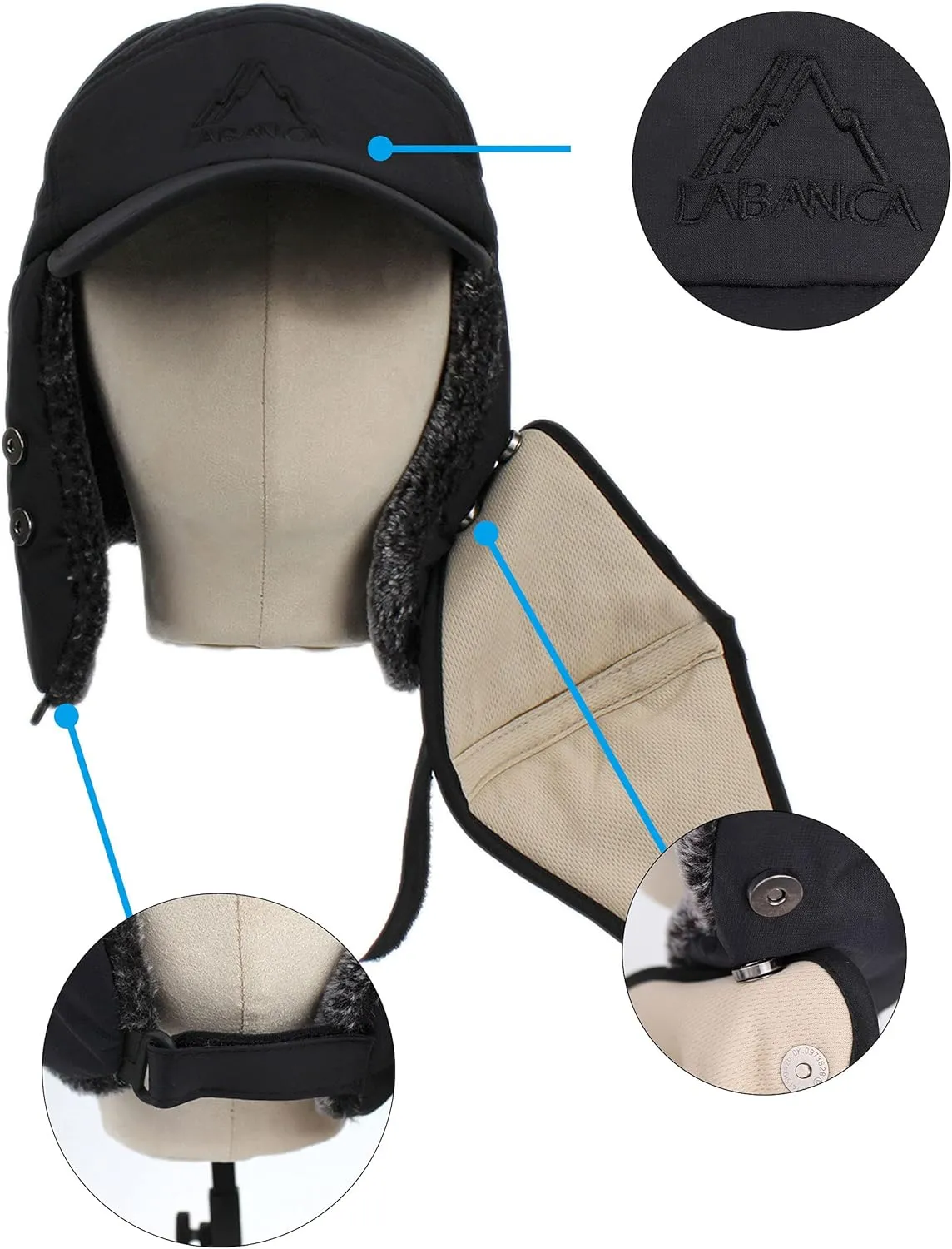 Van Caro Trapper Warm Hat with Ear Flap Face Mask,Ushanka Fur Hunting Hat Baseball Cap