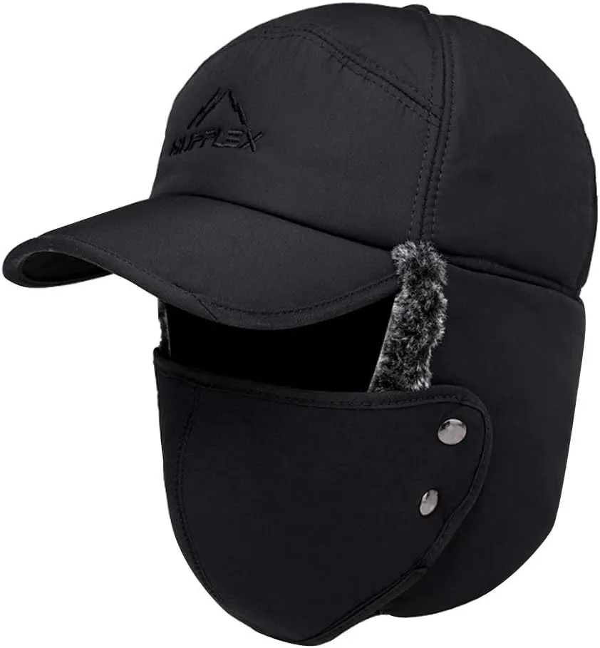 Van Caro Trapper Warm Hat with Ear Flap Face Mask,Ushanka Fur Hunting Hat Baseball Cap