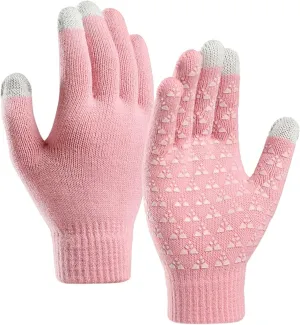 Winter Gloves Men,Full Fingers Touch Screen Thermal Knit Lining Knit Gloves for Hiking Kids Driving Cold Weather