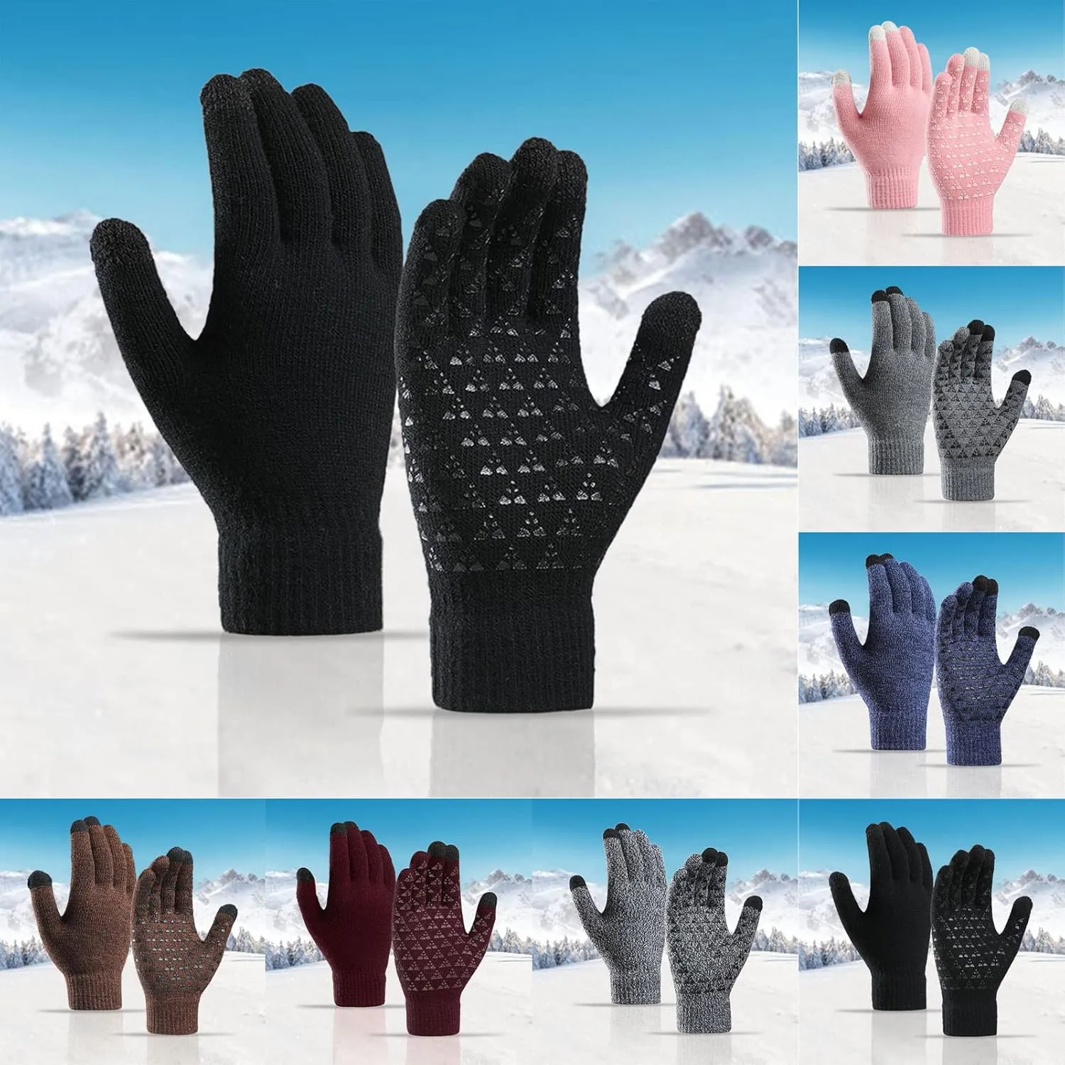 Winter Gloves Men,Full Fingers Touch Screen Thermal Knit Lining Knit Gloves for Kids Cold Weather Hiking Driving