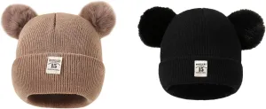 Winter Hat for Kids Toddler Children Boys Girls Beanie with Double Poms Poms Soft Warm Knitted Beanie Hat