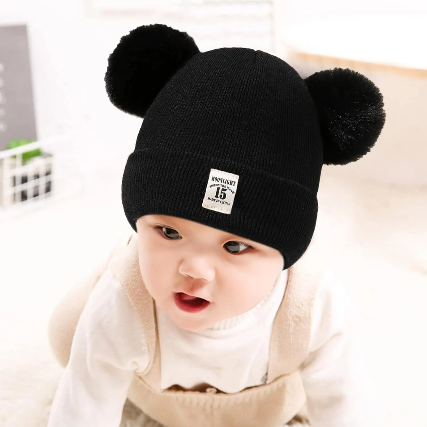 Winter Hat for Kids Toddler Children Boys Girls Beanie with Double Poms Poms Soft Warm Knitted Beanie Hat