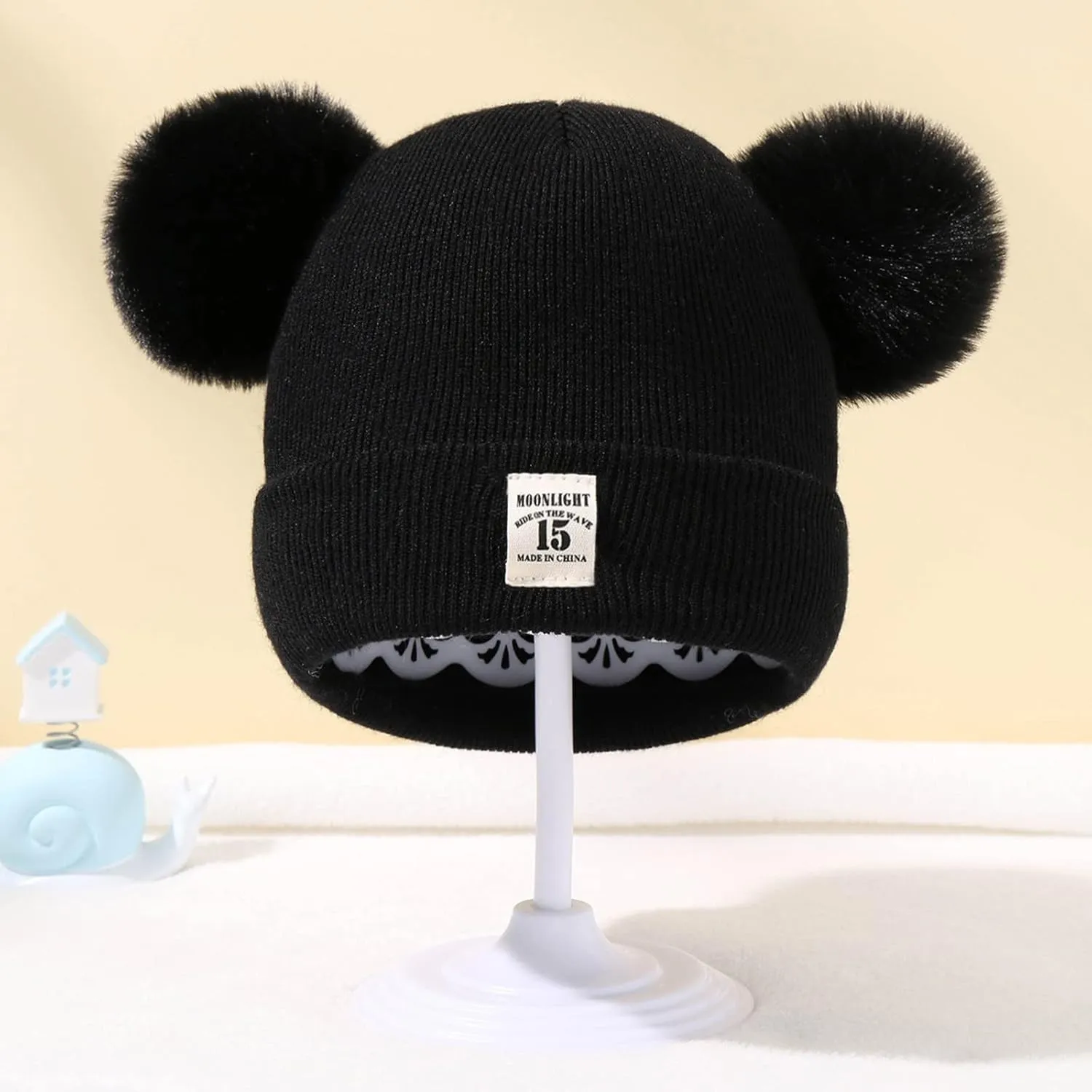Winter Hat for Kids Toddler Children Boys Girls Beanie with Double Poms Poms Soft Warm Knitted Beanie Hat