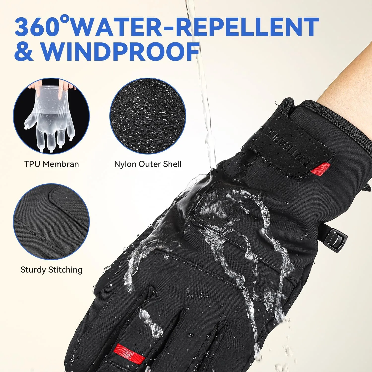 Winter Warm Gloves, Waterproof Windproof 3M Thinsulate Lining for -4℉ Cold Weather, Thermal Insulated Gloves for Men Women Skiing Snowboard Cycling Running