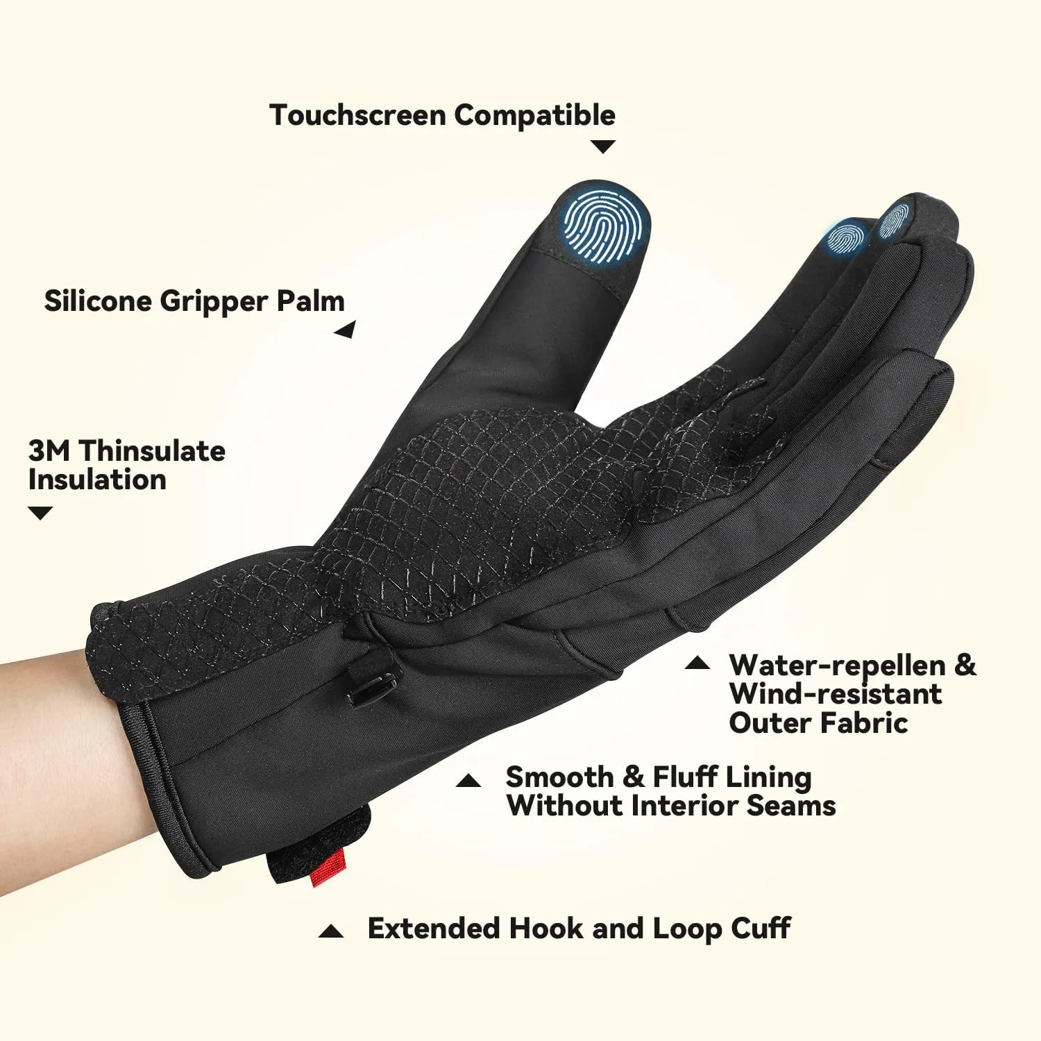 Winter Warm Gloves, Waterproof Windproof 3M Thinsulate Lining for -4℉ Cold Weather, Thermal Insulated Gloves for Men Women Skiing Snowboard Cycling Running