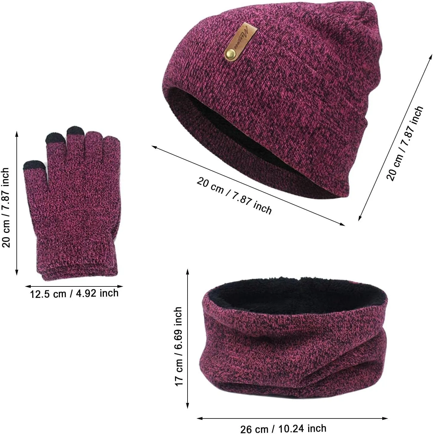 Winter Warm Scarf Beanie Hat Glove Neck Gaiter Set Adult Men Women Outdoor Warm Set Fleece Neck Warmer Touchscreen Gloves