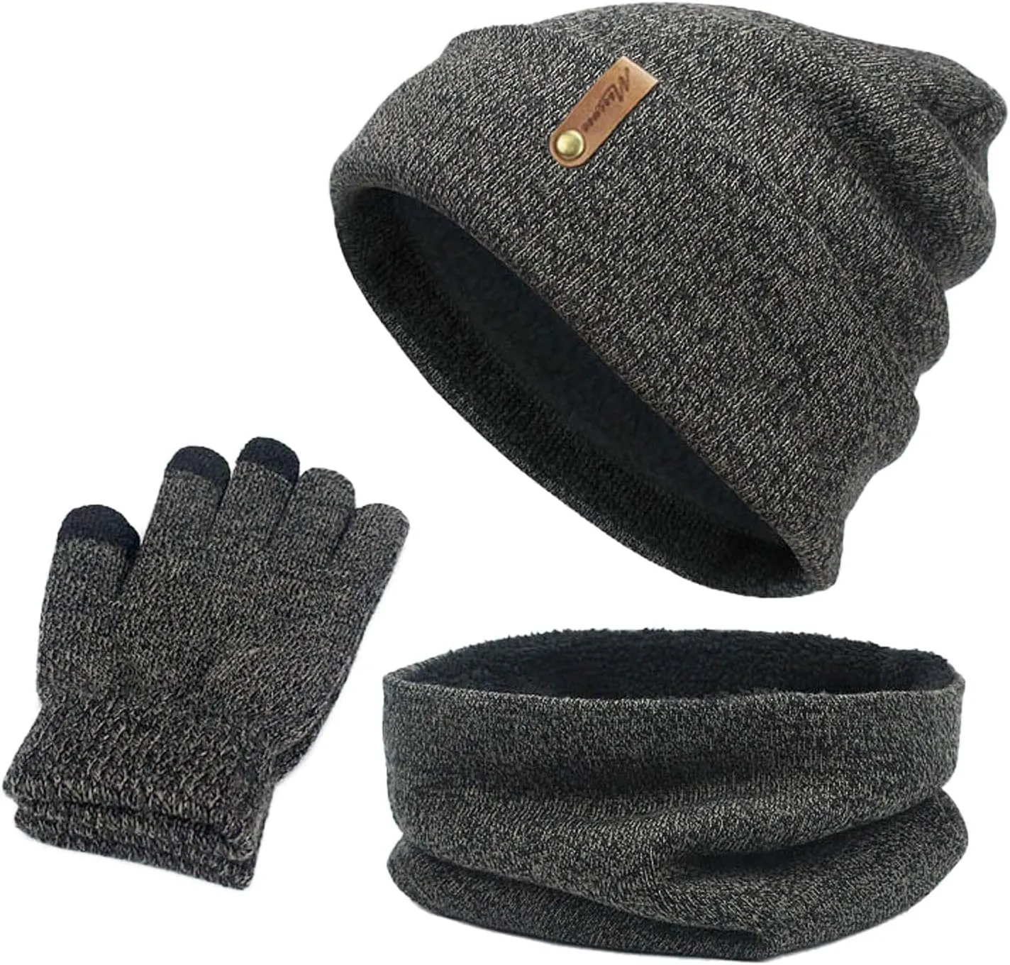 Winter Warm Scarf Beanie Hat Glove Neck Gaiter Set Adult Men Women Outdoor Warm Set Fleece Neck Warmer Touchscreen Gloves