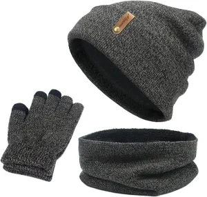Winter Warm Scarf Beanie Hat Glove Neck Gaiter Set Adult Men Women Outdoor Warm Set Fleece Neck Warmer Touchscreen Gloves