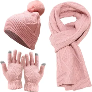 Women Mens Winter Hat Neck Scarf Touchscreen Gloves Slouchy Beanie Snow Warmer Knit Skull Cap Mittens Thick Scarves