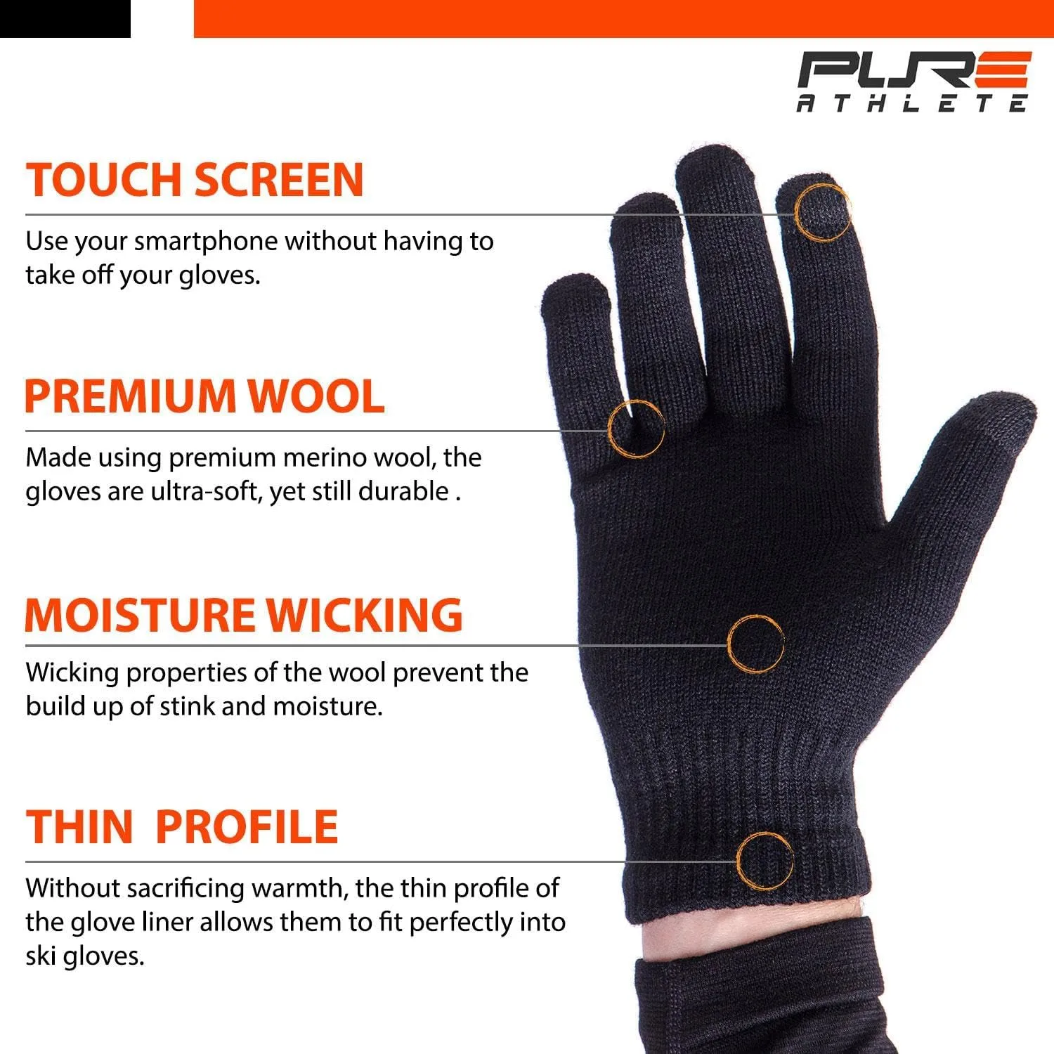 Wool Ski Glove Liner with Touch Screen Technology – Premium Merino Wool Winter Gloves for Skiing, Cold Weather