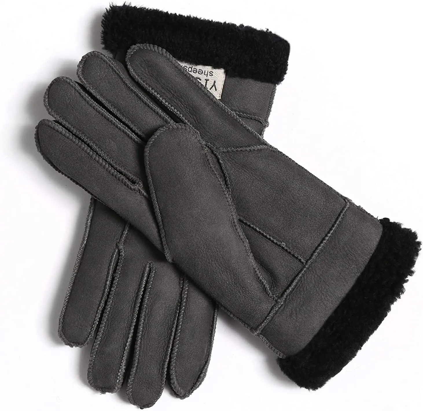YISEVEN Women's Winter Sheepskin Shearling Leather Gloves Wool Cuffs