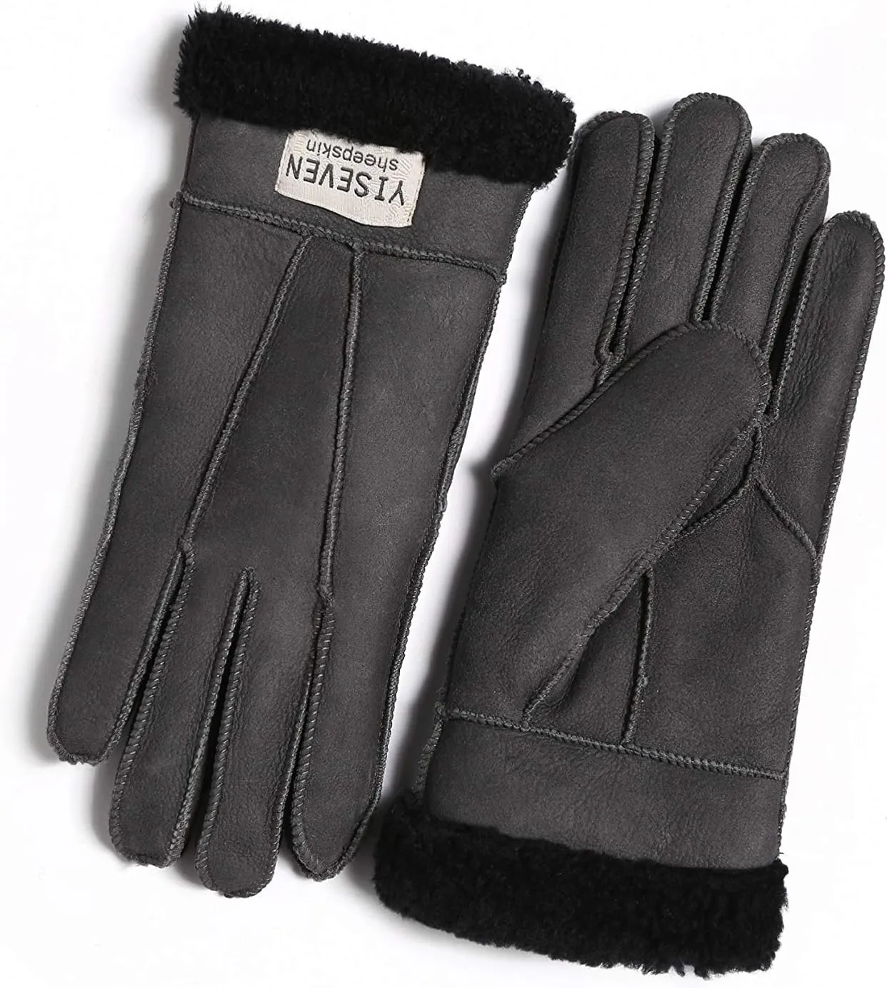 YISEVEN Women's Winter Sheepskin Shearling Leather Gloves Wool Cuffs